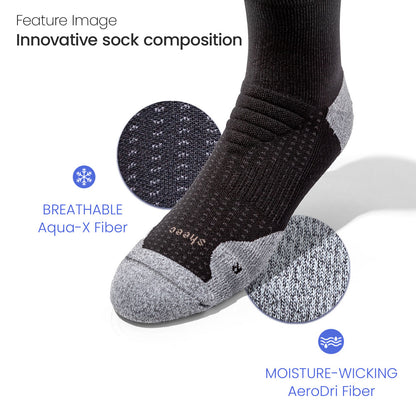 Sheec | MEN'S Comfits Compression Aqua-X Aerodri Quarter Crew & No Show Blister Tab Socks Bundle Pack 4 Pairs + Drawstring Bag