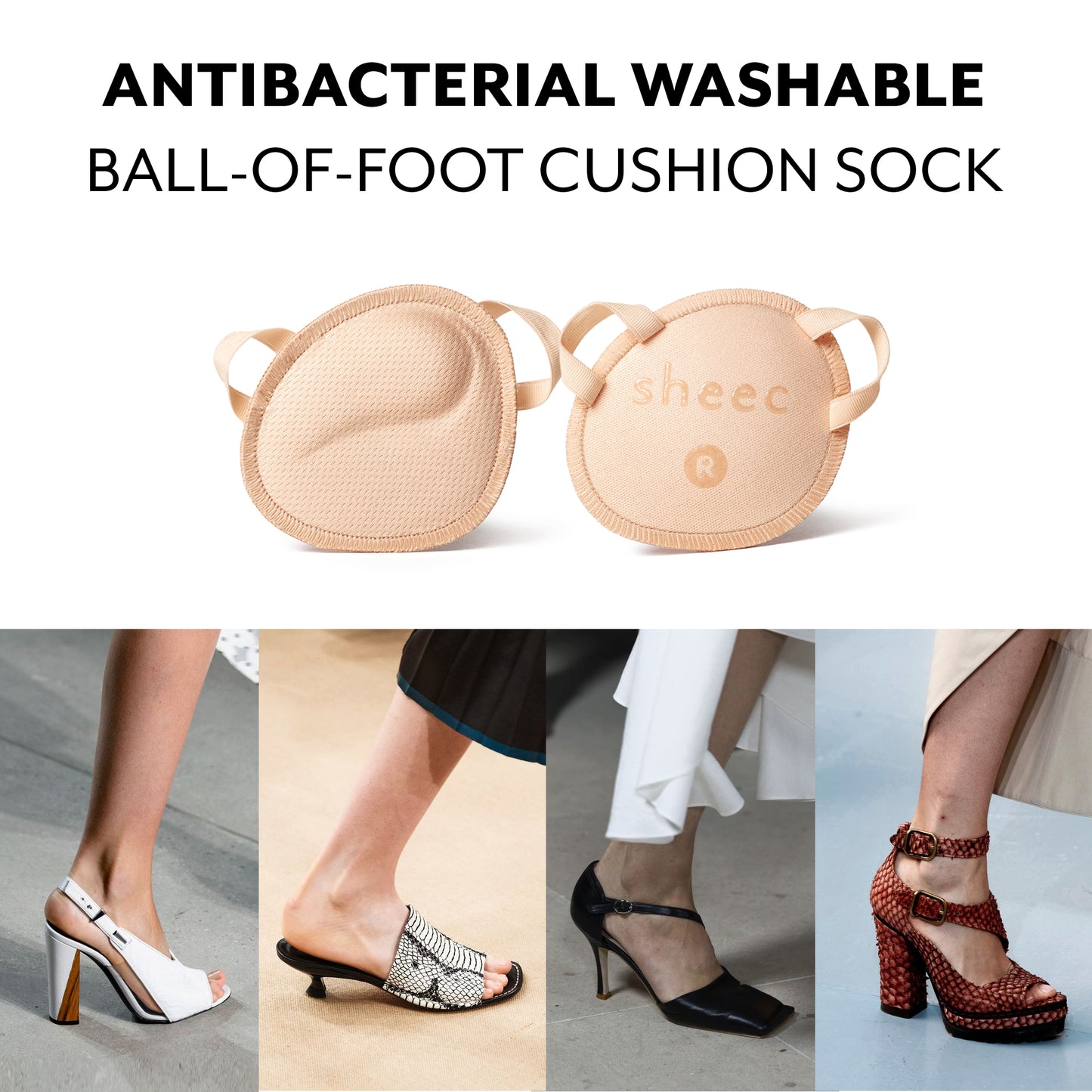 2 Pairs Sheec SockShion washable Ball of Foot Cushions for High Heels for women