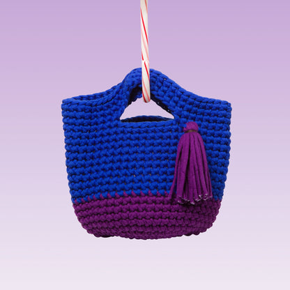 Hand-Knitted Tassel Shopper Bag (Royal Blue/ Deep Purple)