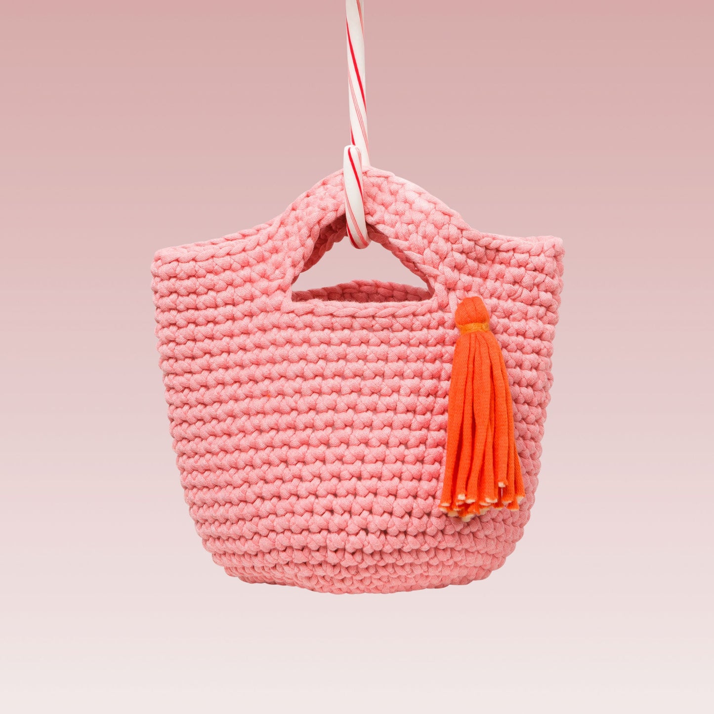 Hand-Knitted Tassel Shopper Bag (Soft Pink)