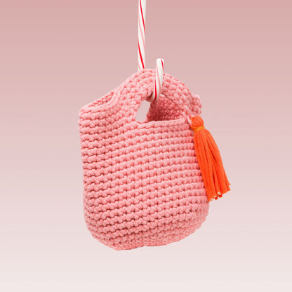 Hand-Knitted Tassel Shopper Bag (Soft Pink) back