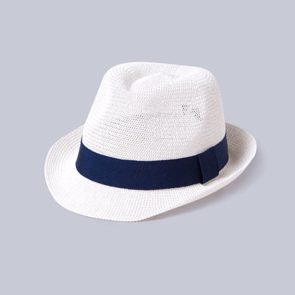 Adjustable Sun Hat Straw Fedora Hat Navy Strap