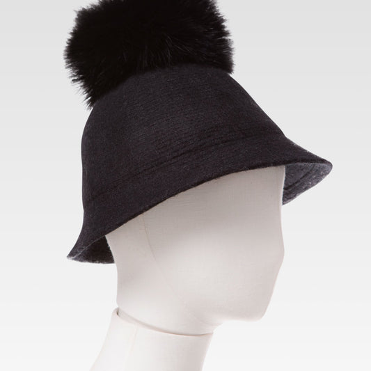Pom Pom Wool Cloche Hat Black mannequin