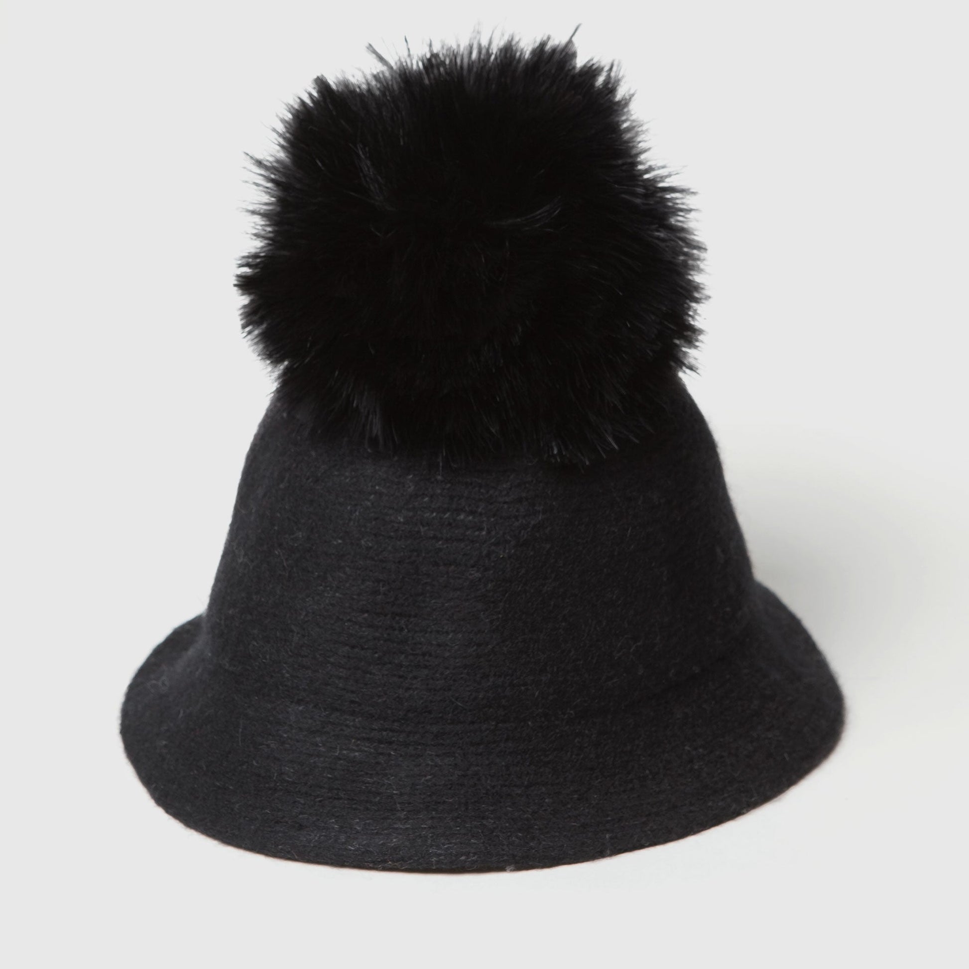 Pom Pom Wool Cloche Hat Black