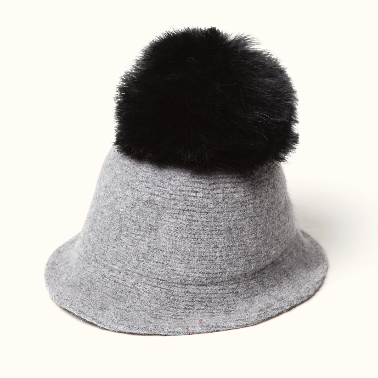 Pom Pom Wool Cloche Hat Gray