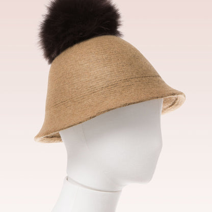 Pompom Wool Cloche Hat (Tan) mannequin