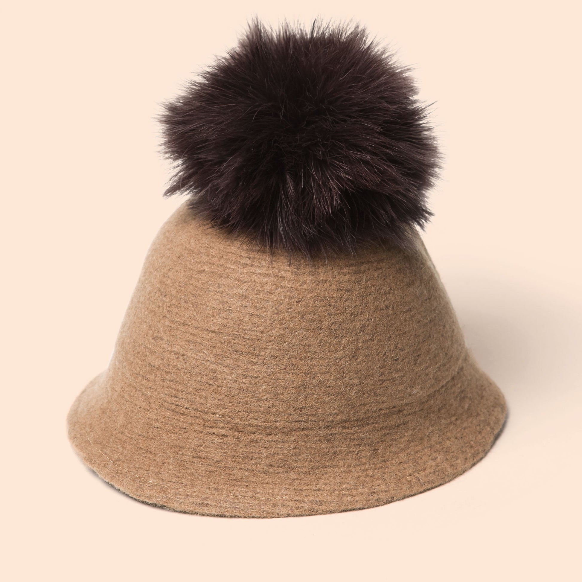 Pompom Wool Cloche Hat (Tan)