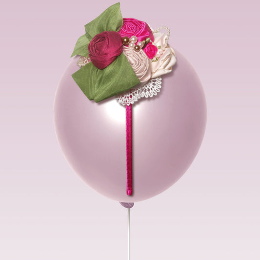 Melina's Bowtique Girl's Tiara Ava Pink Green and White Roses and Pearls Balloon