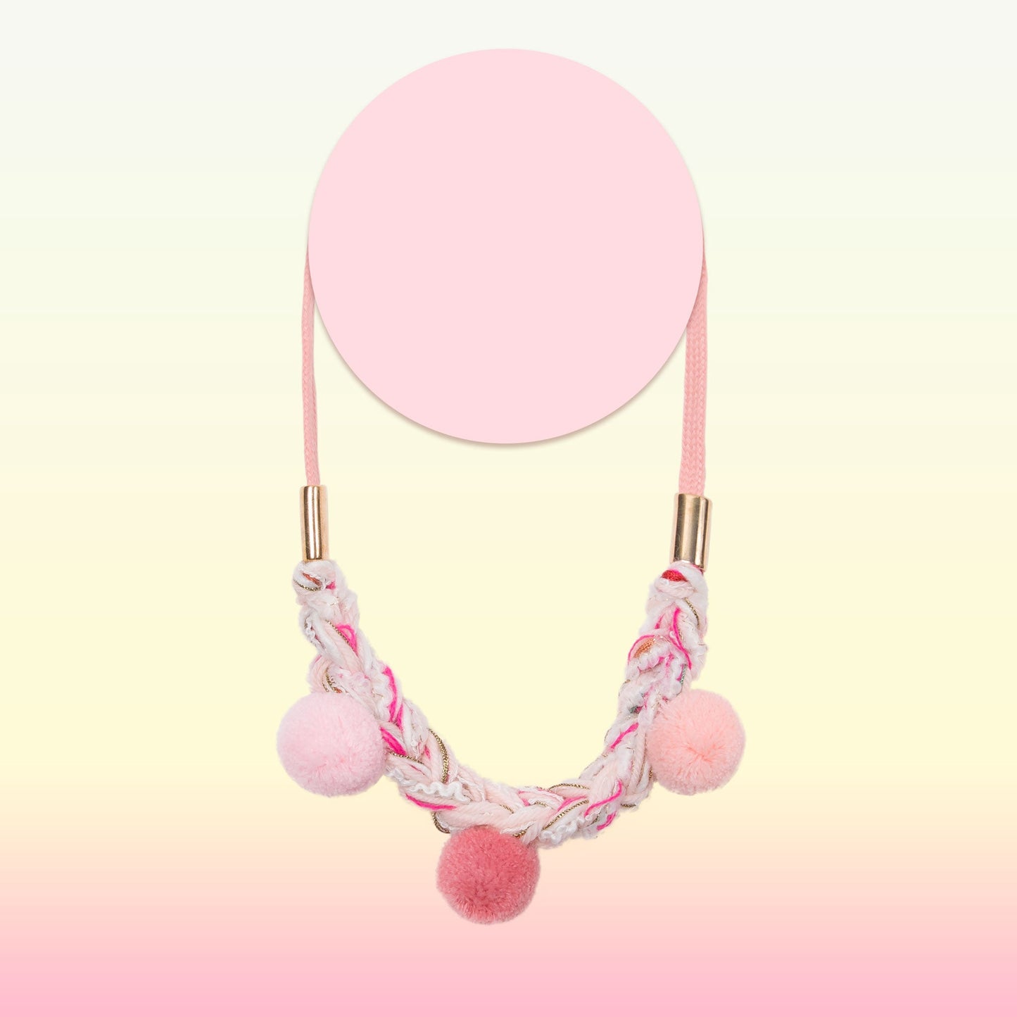 pom pom knit necklace for little girls pink and white