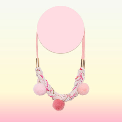 pom pom knit necklace for little girls pink and white