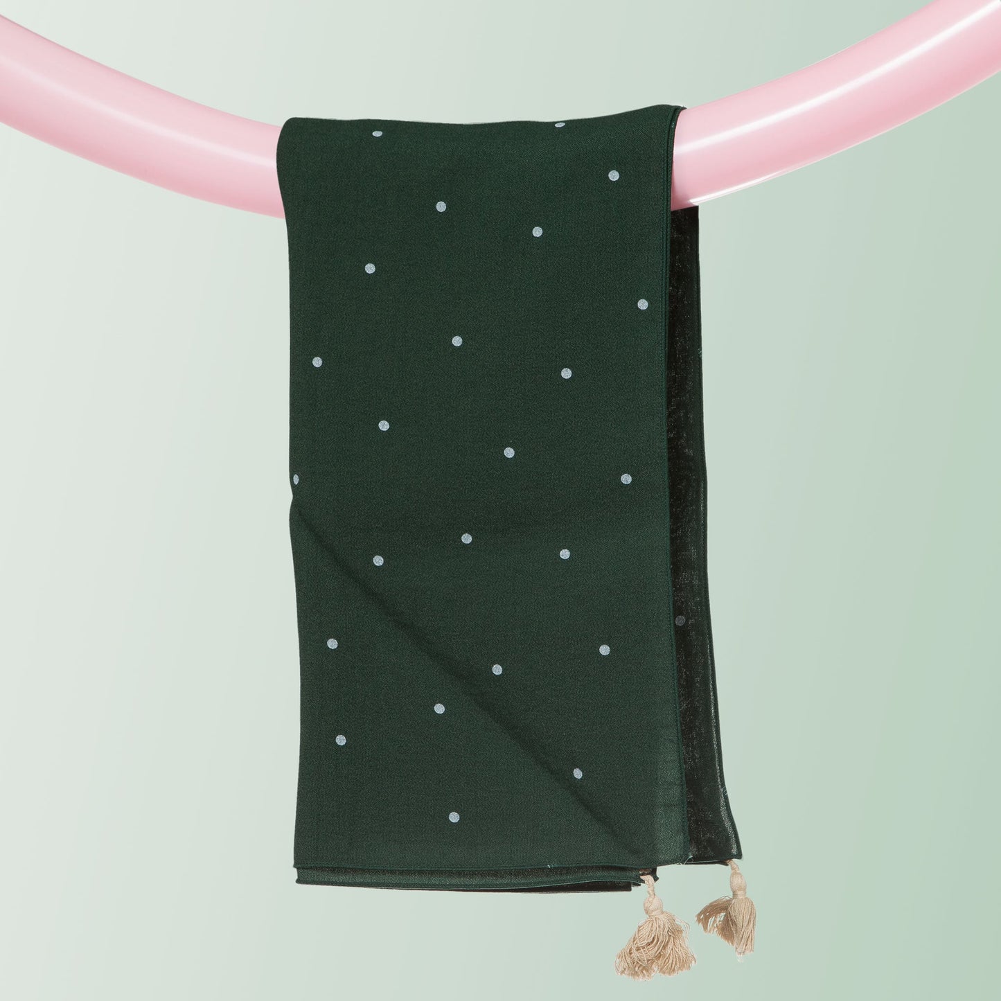 Vogue Dot Square Scarf with Tassels (Forest Green)