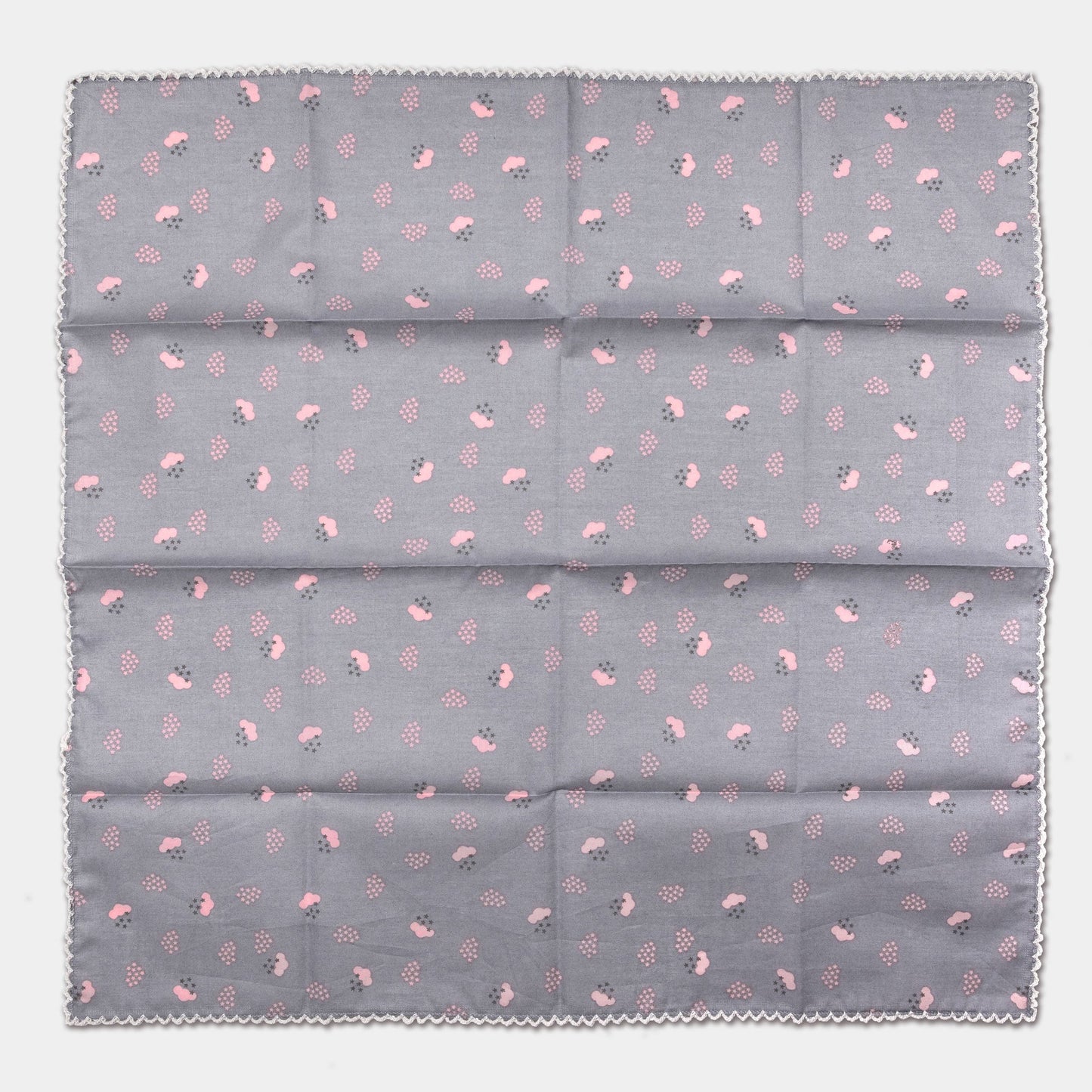 Cloud Print Cotton Scarf Grey and Pink Flat
