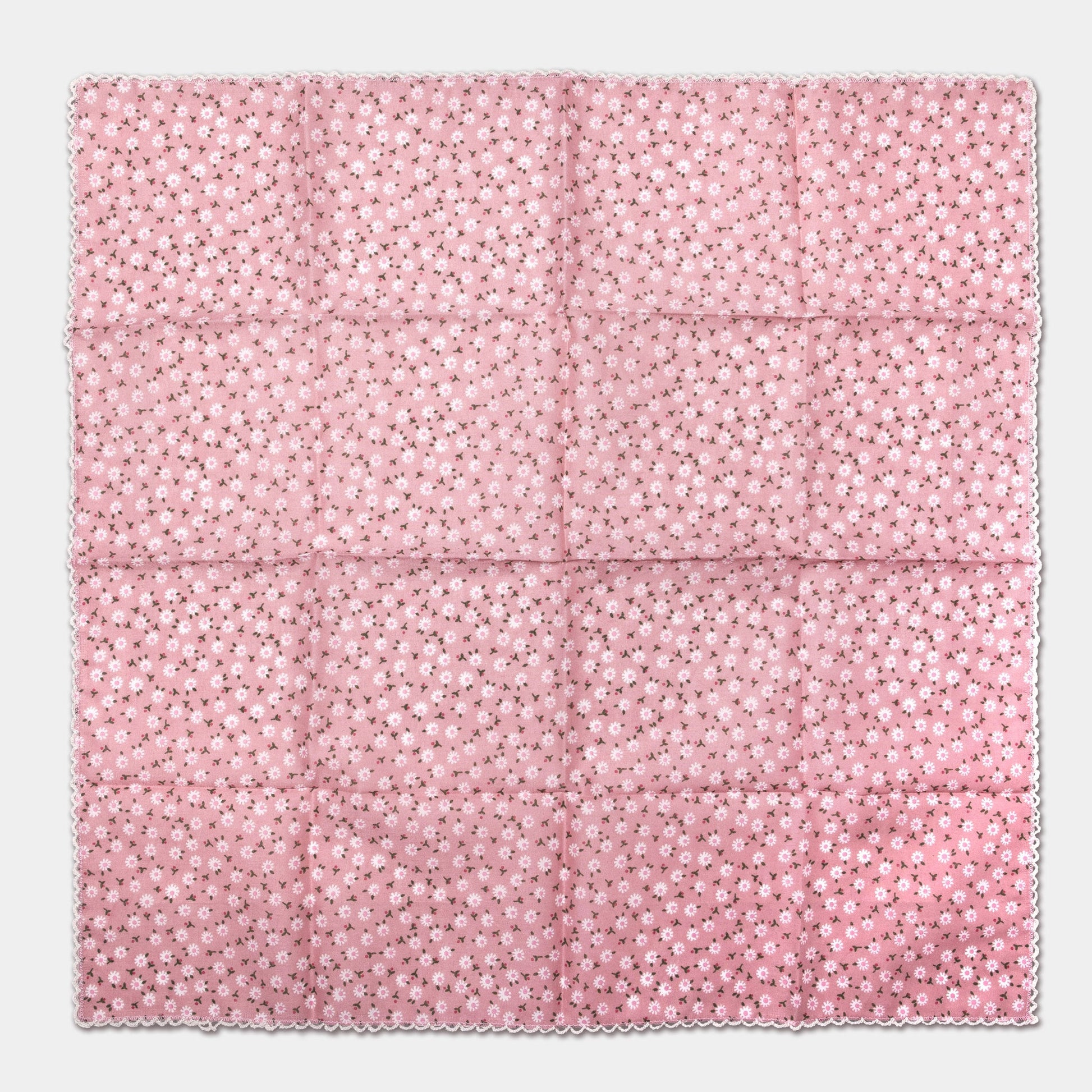 Flower Print Cotton Scarf White and Pink Flat