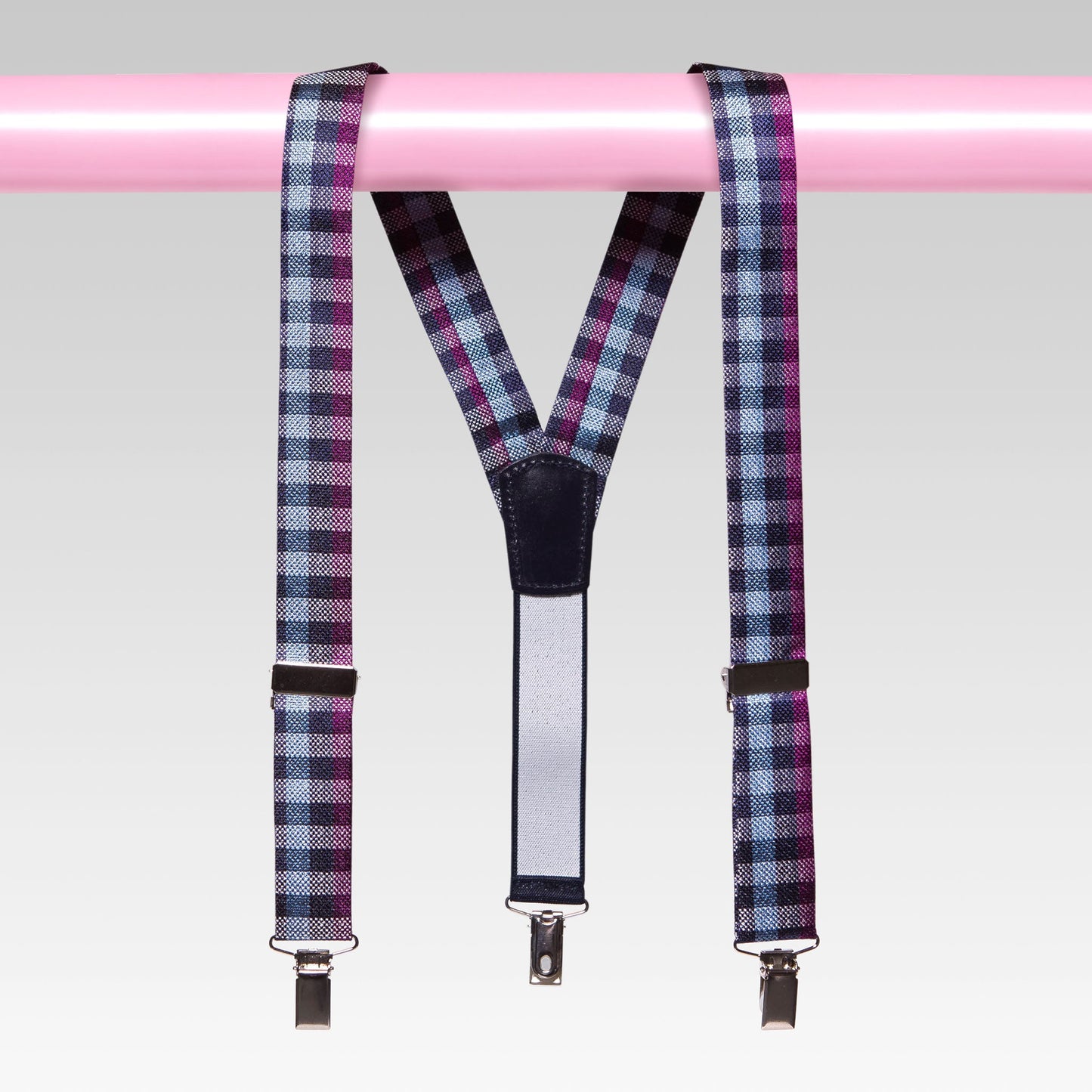 Vadoma SuspenderGingham Plaid Blue and Pink Front