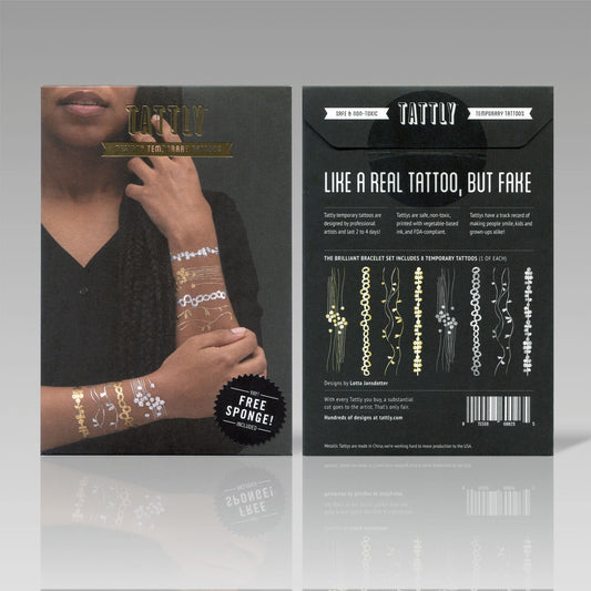 Tattly Flash Tattoo Gold and Silver Bracelet Packaging